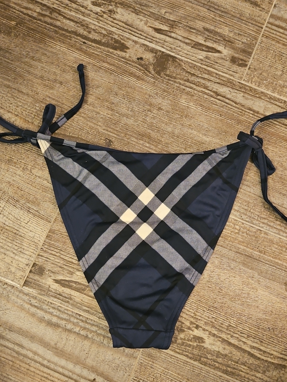 Burberry Navy Blue Plaid Tie-Side Bikini Bottom - Picture 4 of 4